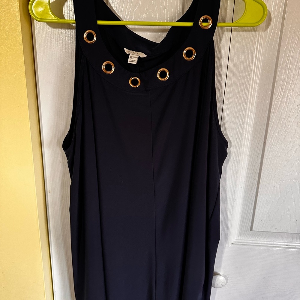 Elegant Blue navy Sleeveless top with Gold Accents